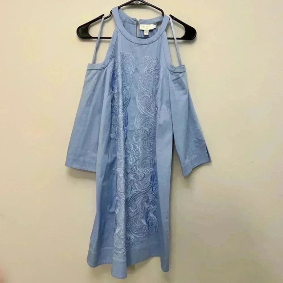 Ted Baker Jettas Embroidered Cold  Shoulder Dress Baby Blue Size 1 - Picture 14 of 16